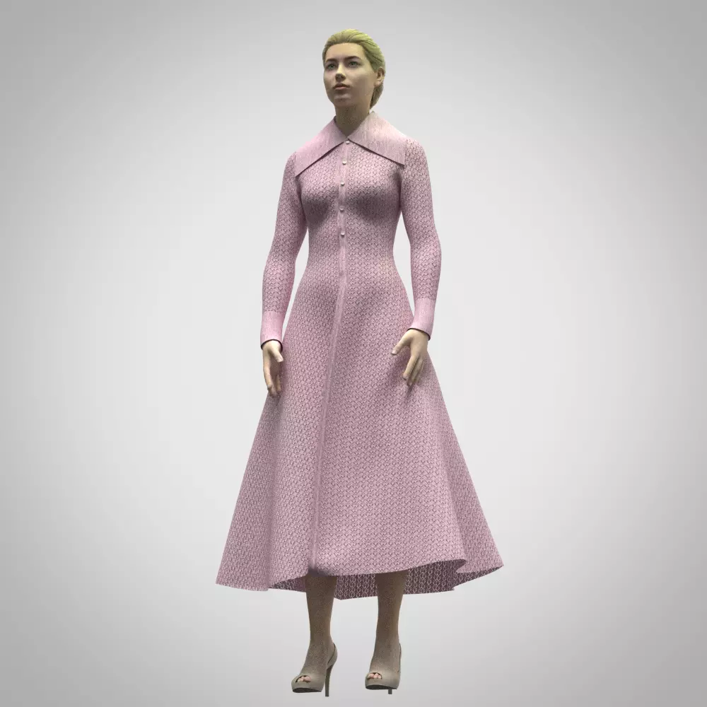 womens knitted dress 3d clothing rigged model  Low-poly 3D model_1