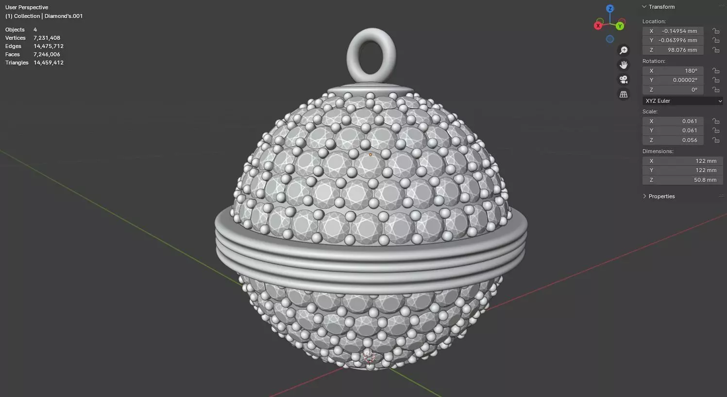 Spherical diamond pendant 3D model jewelry 3D model_12