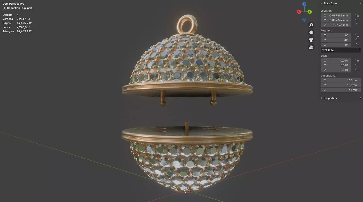 Spherical diamond pendant 3D model jewelry 3D model_10