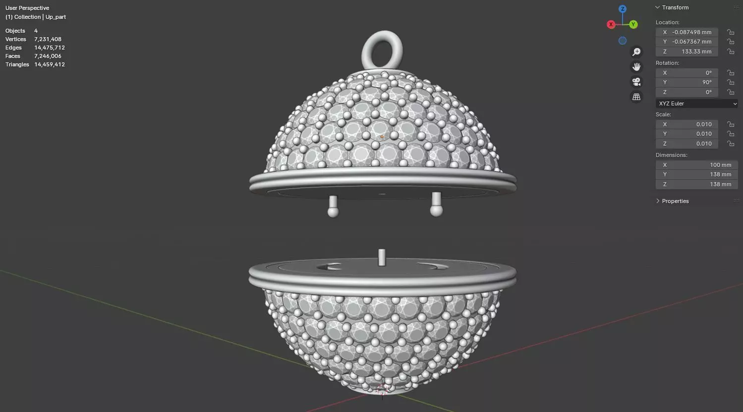 Spherical diamond pendant 3D model jewelry 3D model_11