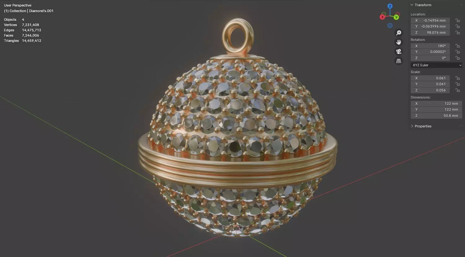 Spherical diamond pendant 3D model jewelry 3D model_13