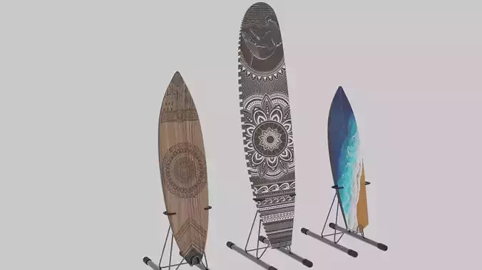 Wooden surfboard Low-poly 3D model Low-poly 3D model