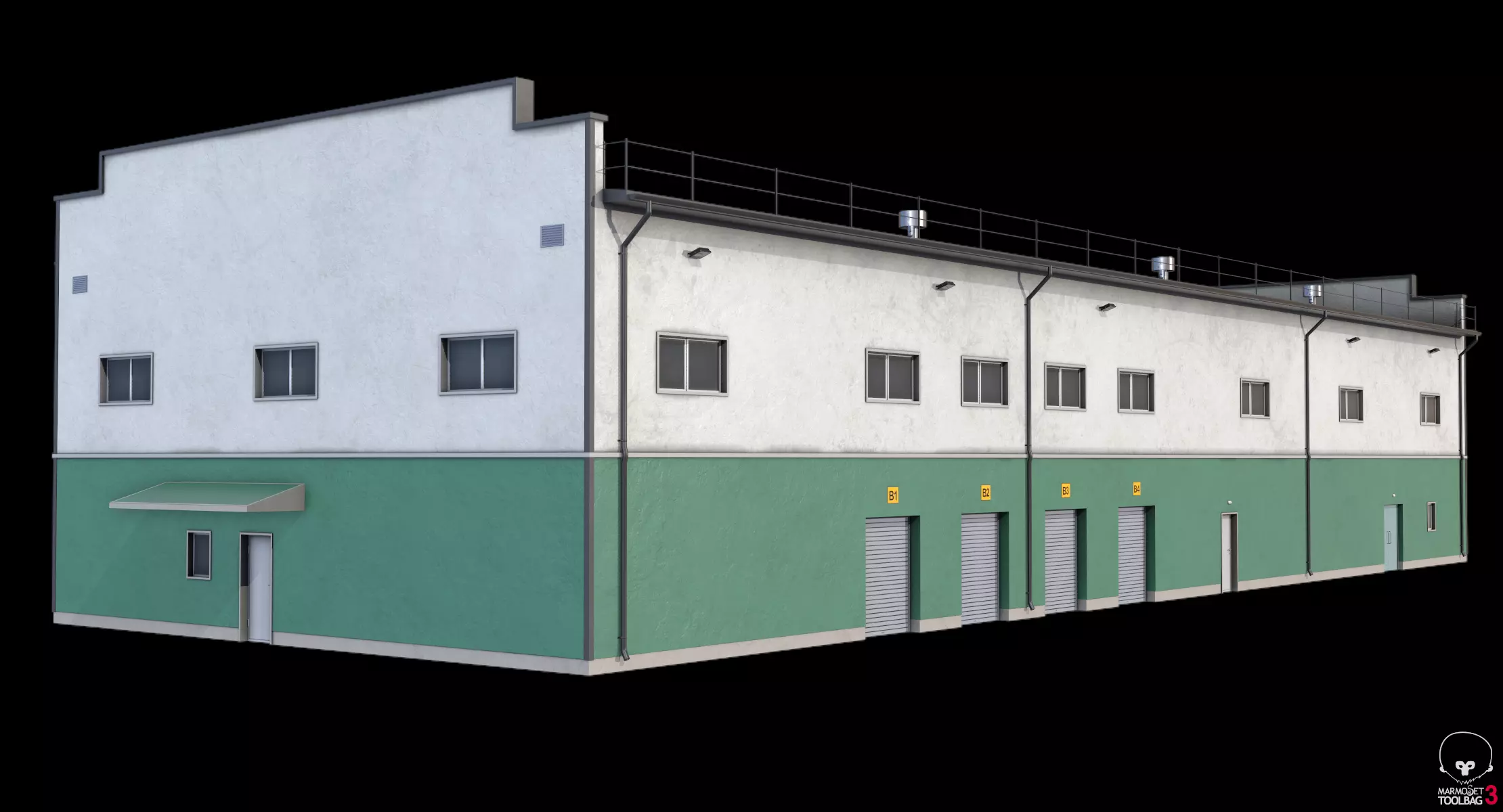 Industrial Building 17 Green PBR Low-poly 3D model_14