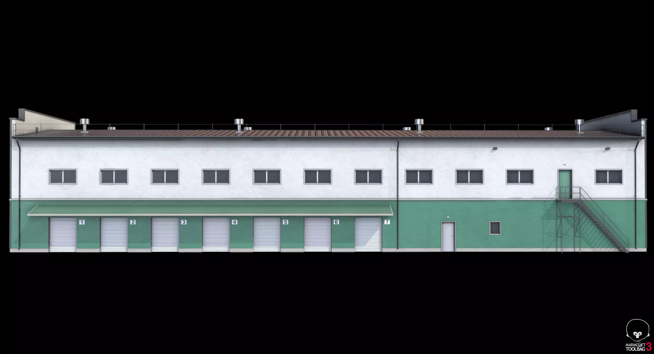 Industrial Building 17 Green PBR Low-poly 3D model_16