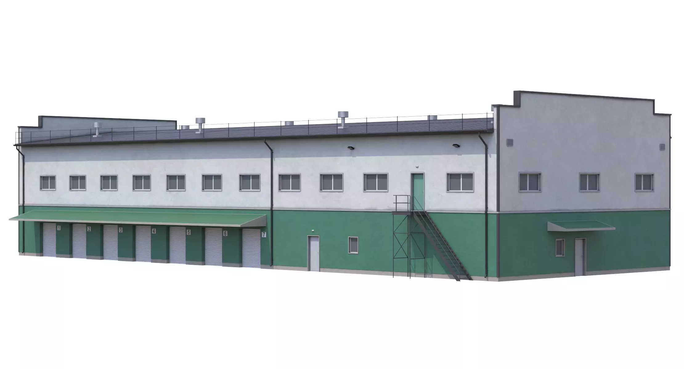 Industrial Building 17 Green PBR Low-poly 3D model_7