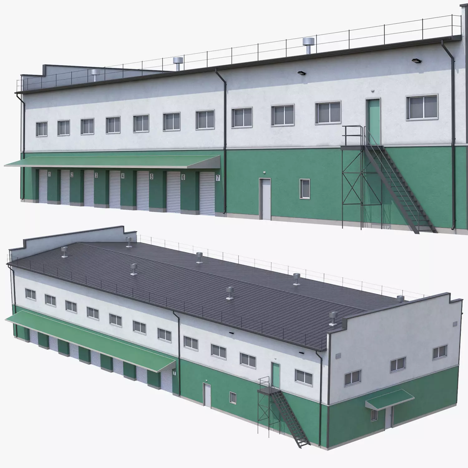 Industrial Building 17 Green PBR Low-poly 3D model_0