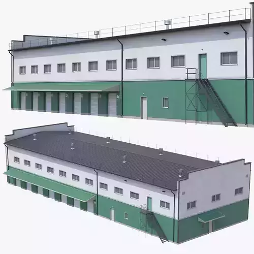 Industrial Building 17 Green Low-poly 3D model