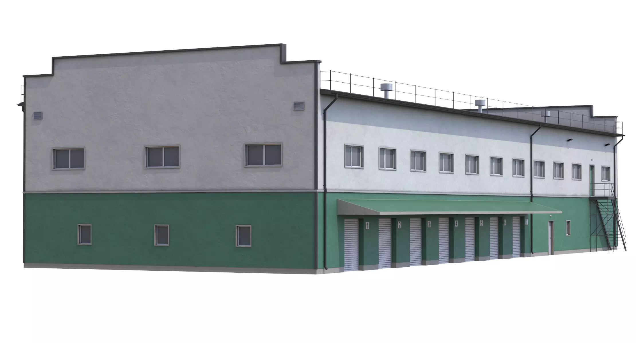 Industrial Building 17 Green PBR Low-poly 3D model_6