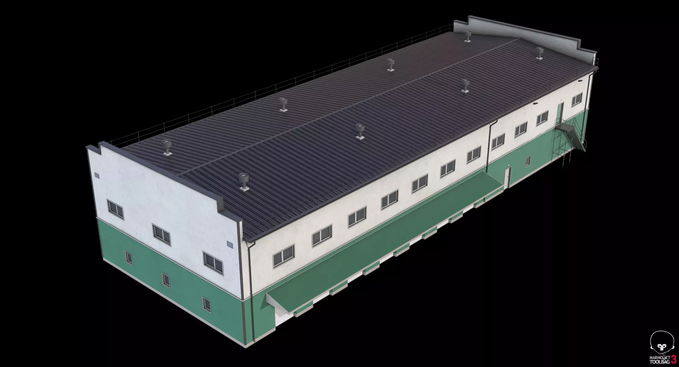 Industrial Building 17 Green PBR Low-poly 3D model_15