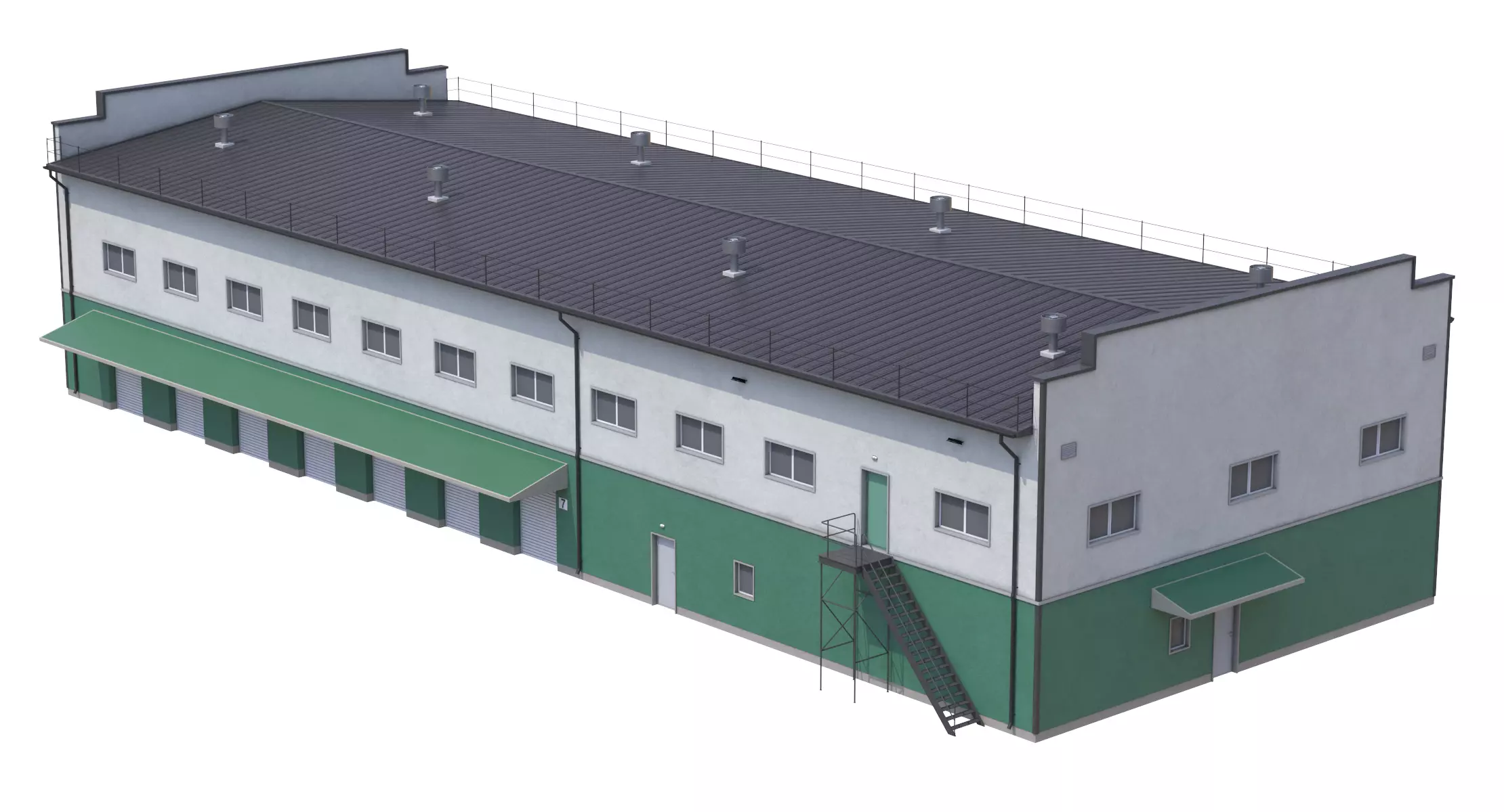 Industrial Building 17 Green PBR Low-poly 3D model_1
