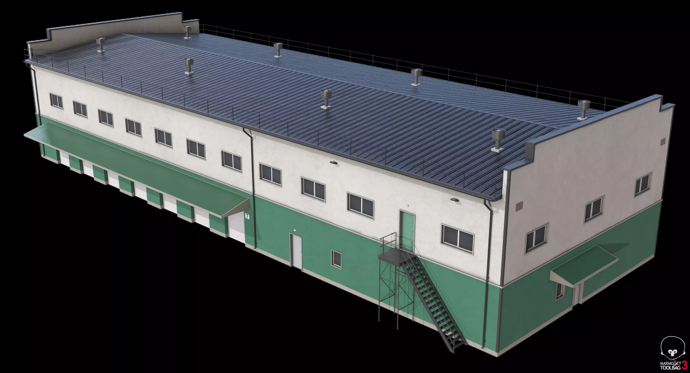 Industrial Building 17 Green PBR Low-poly 3D model_11