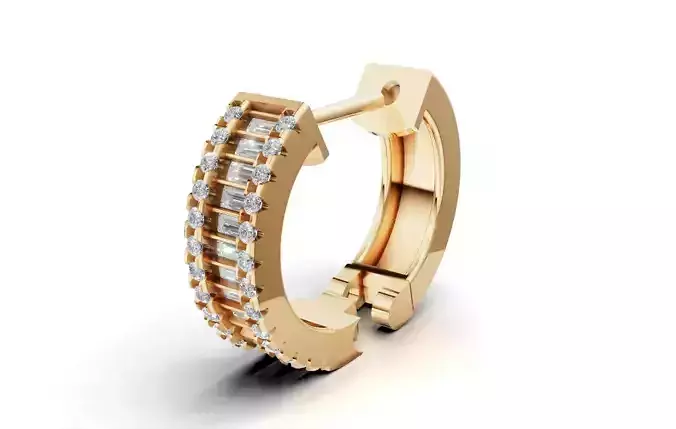 Huggie Hoop Earring 3D Model Sapphire Diamond Bar Design