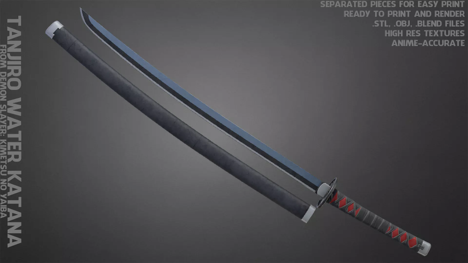 Demon Slayer Tanjiro Kamado Water Breathing Katana for Cosplay 3D print model_0