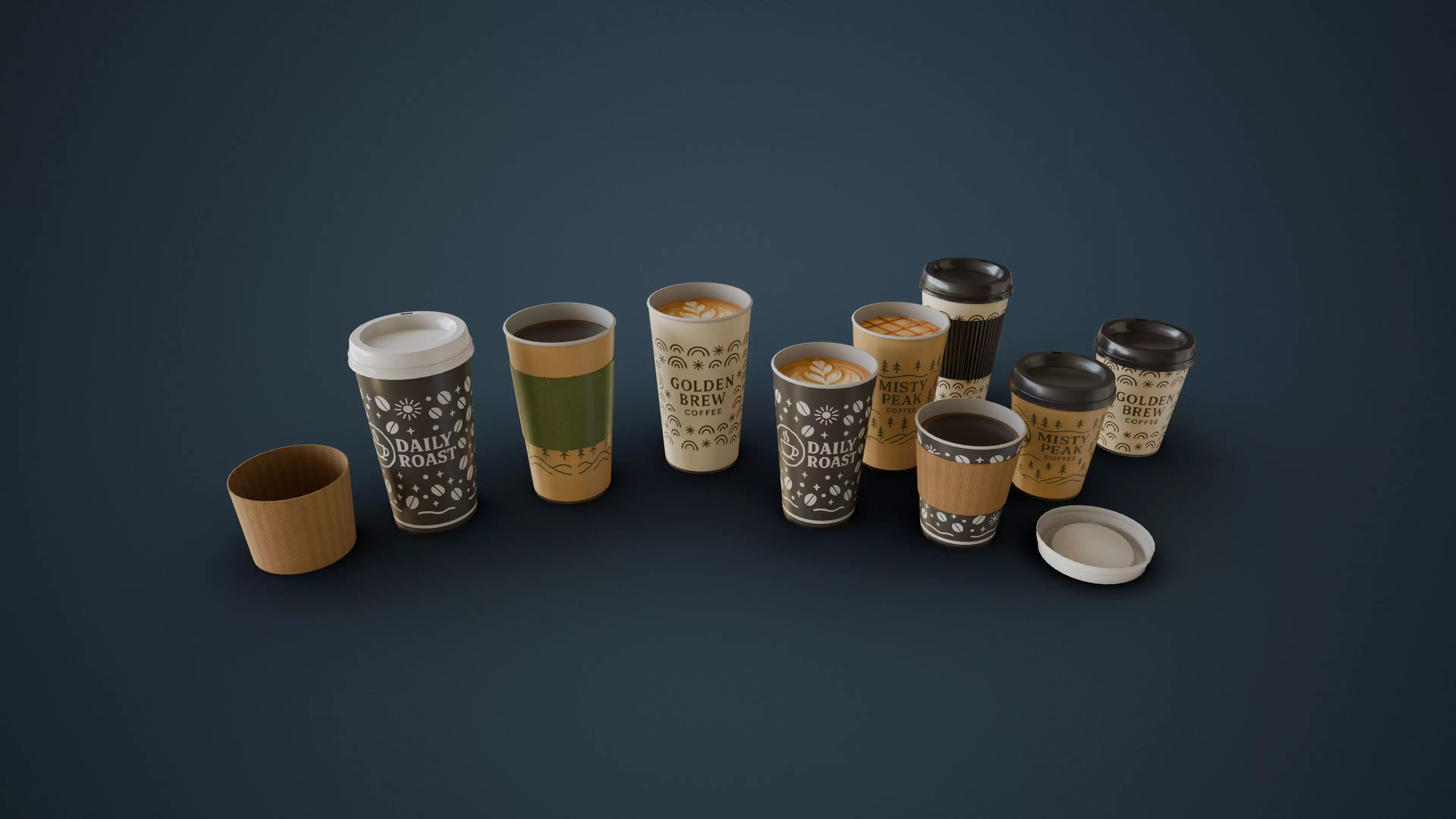 Lattes and Coffee Low-poly 3D model_0