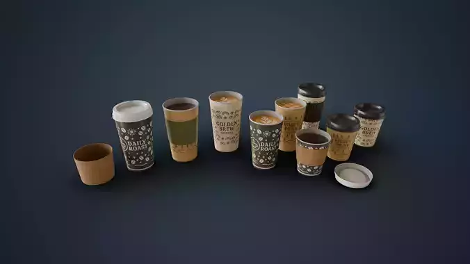 Lattes and Coffee Low-poly 3D model