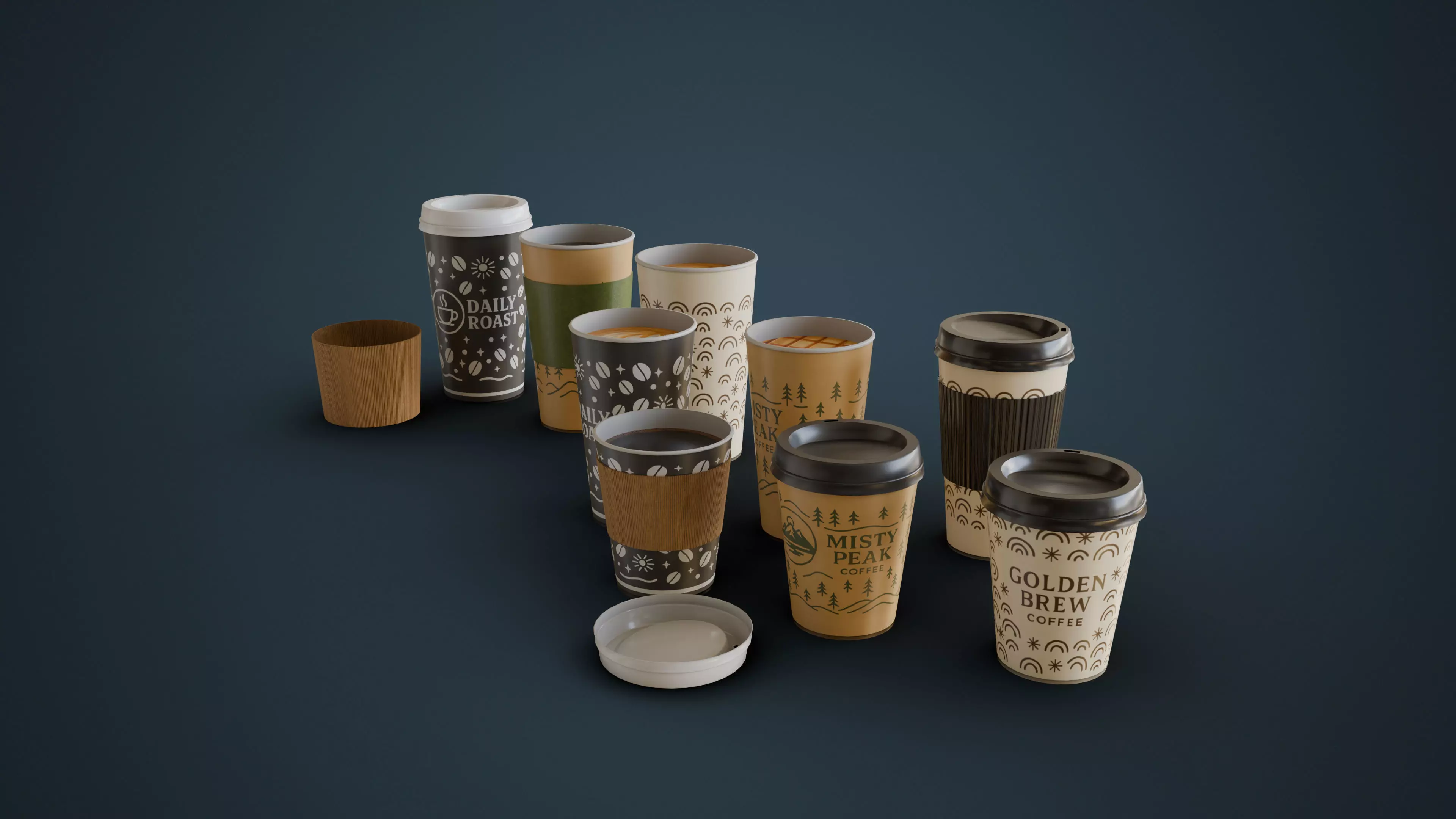 Lattes and Coffee Low-poly 3D model_1