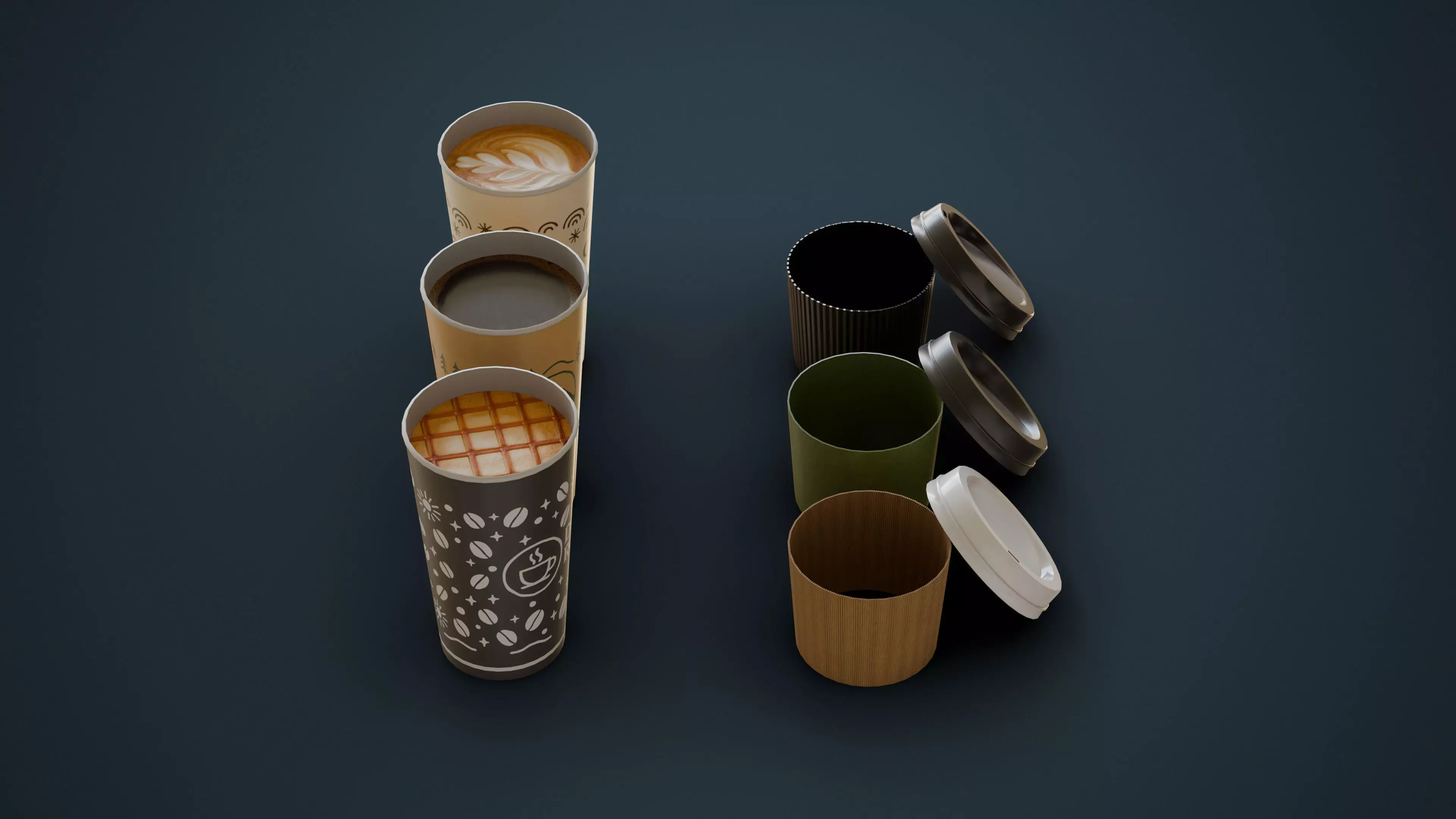 Lattes and Coffee Low-poly 3D model_5