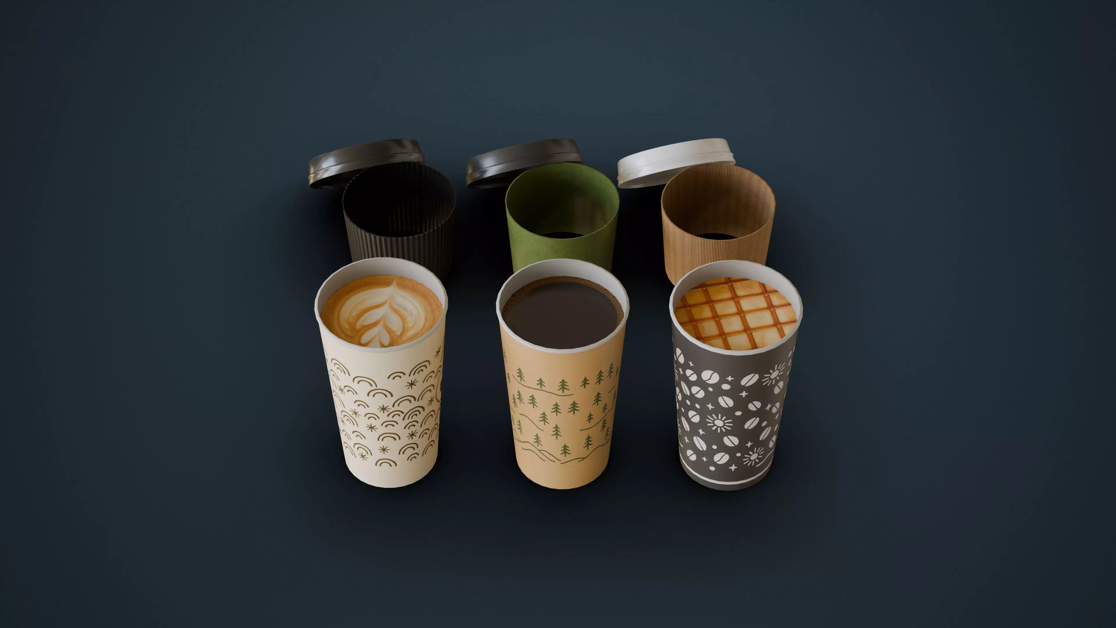 Lattes and Coffee Low-poly 3D model_4