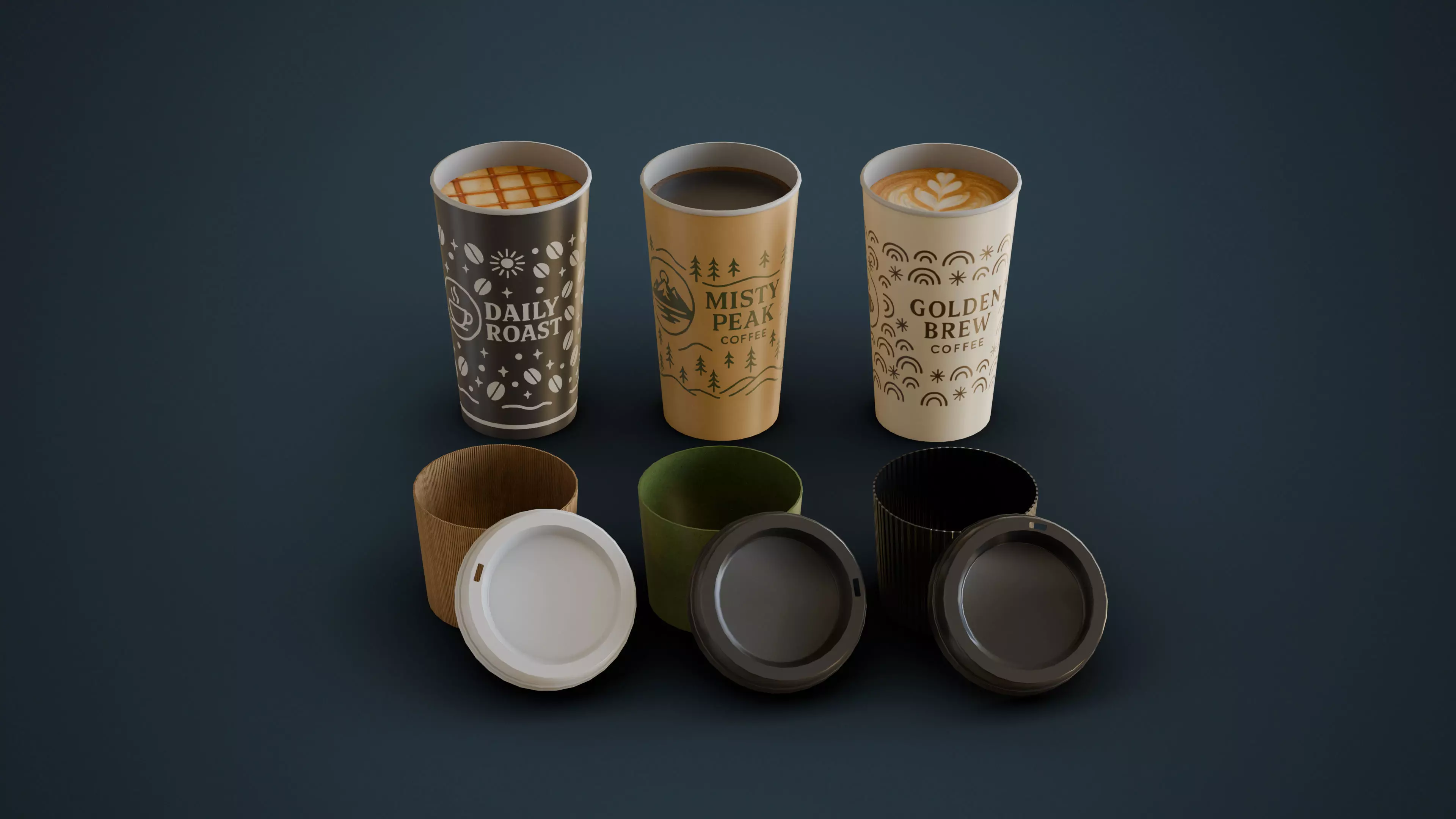 Lattes and Coffee Low-poly 3D model_3