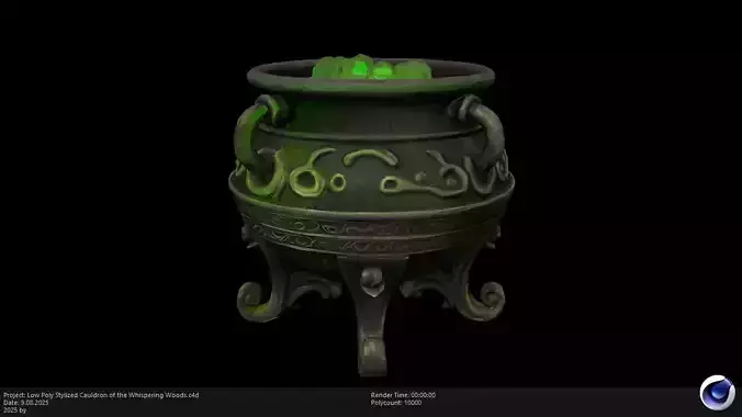Low Poly Stylized Cauldron of the Whispering Woods Low-poly 3D model Low Poly Stylized Cauldron of the Whispering Woods Low-poly 3D model