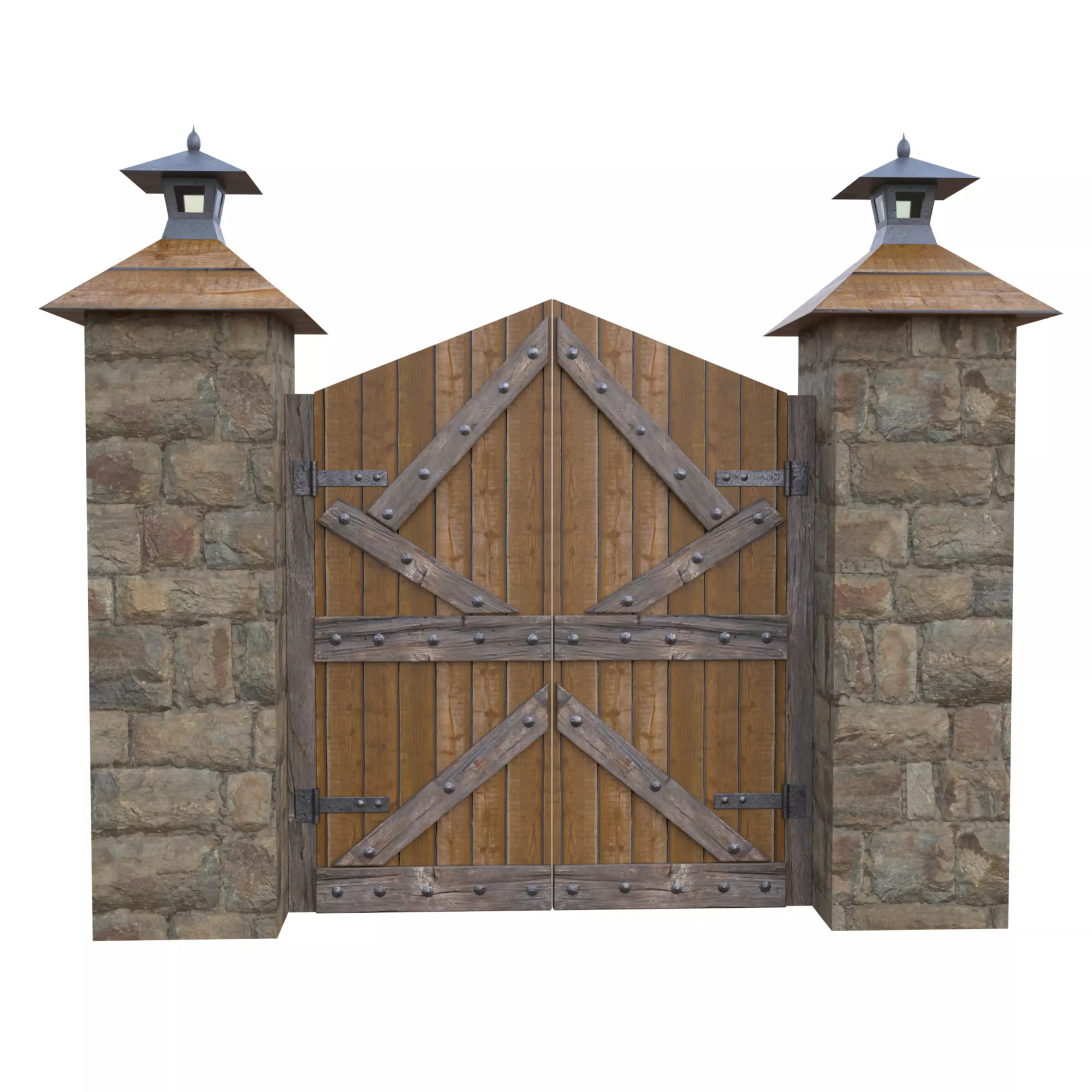 Wooden Farm Gate Low-poly 3D model_0