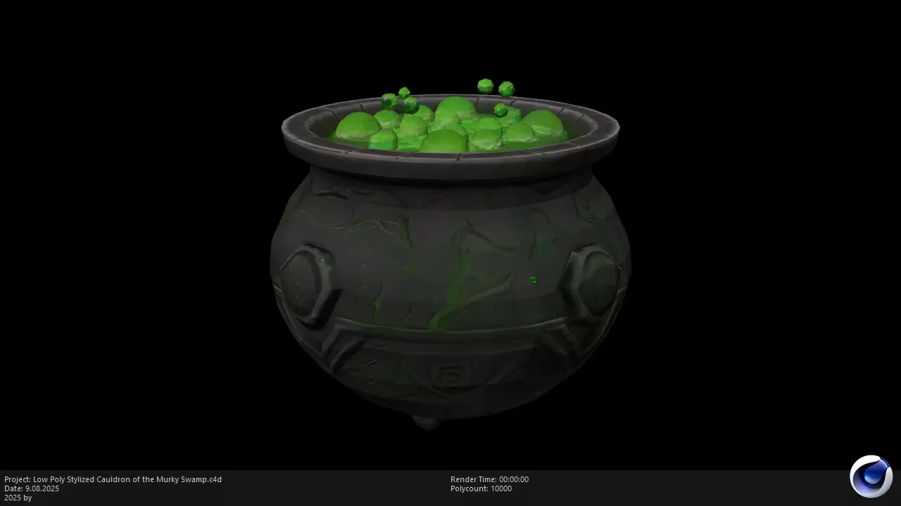 Low Poly Stylized Cauldron of the Murky Swamp Low-poly 3D model_0