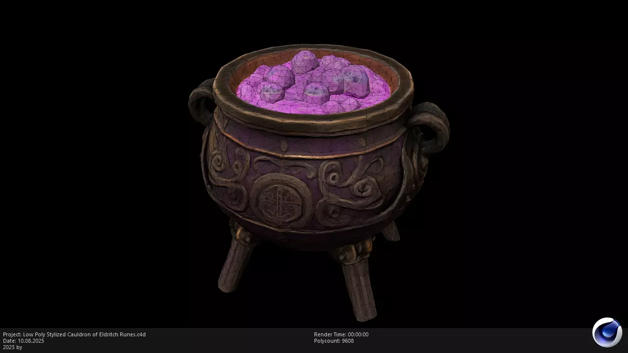 Low Poly Stylized Cauldron of Eldritch Runes Low-poly 3D model_2