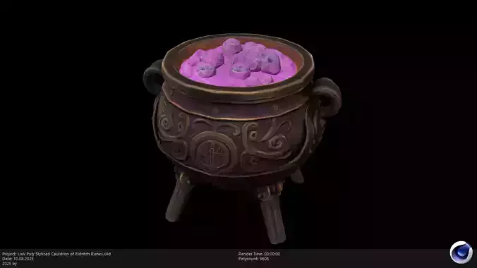 Low Poly Stylized Cauldron of Eldritch Runes Low-poly 3D model