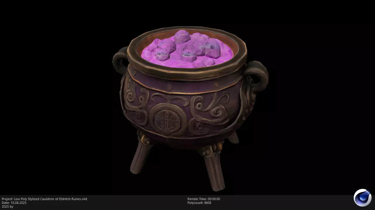 Low Poly Stylized Cauldron of Eldritch Runes Low-poly 3D model_0