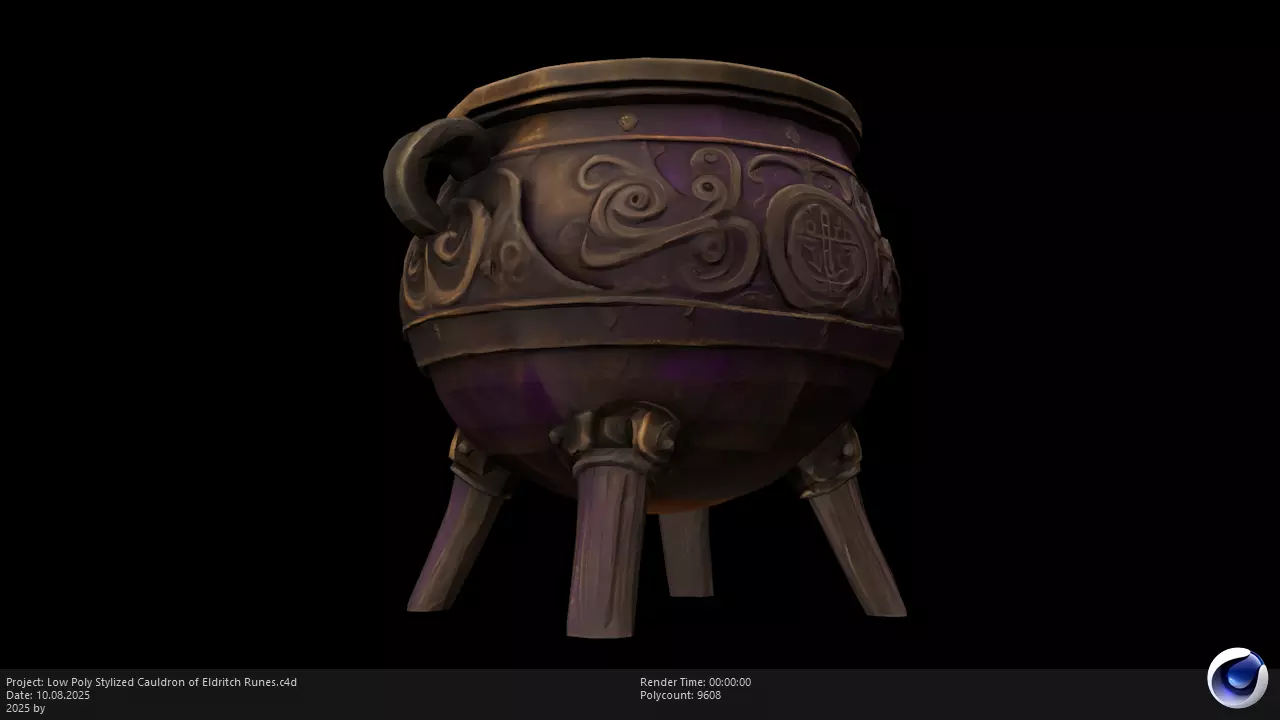 Low Poly Stylized Cauldron of Eldritch Runes Low-poly 3D model_7
