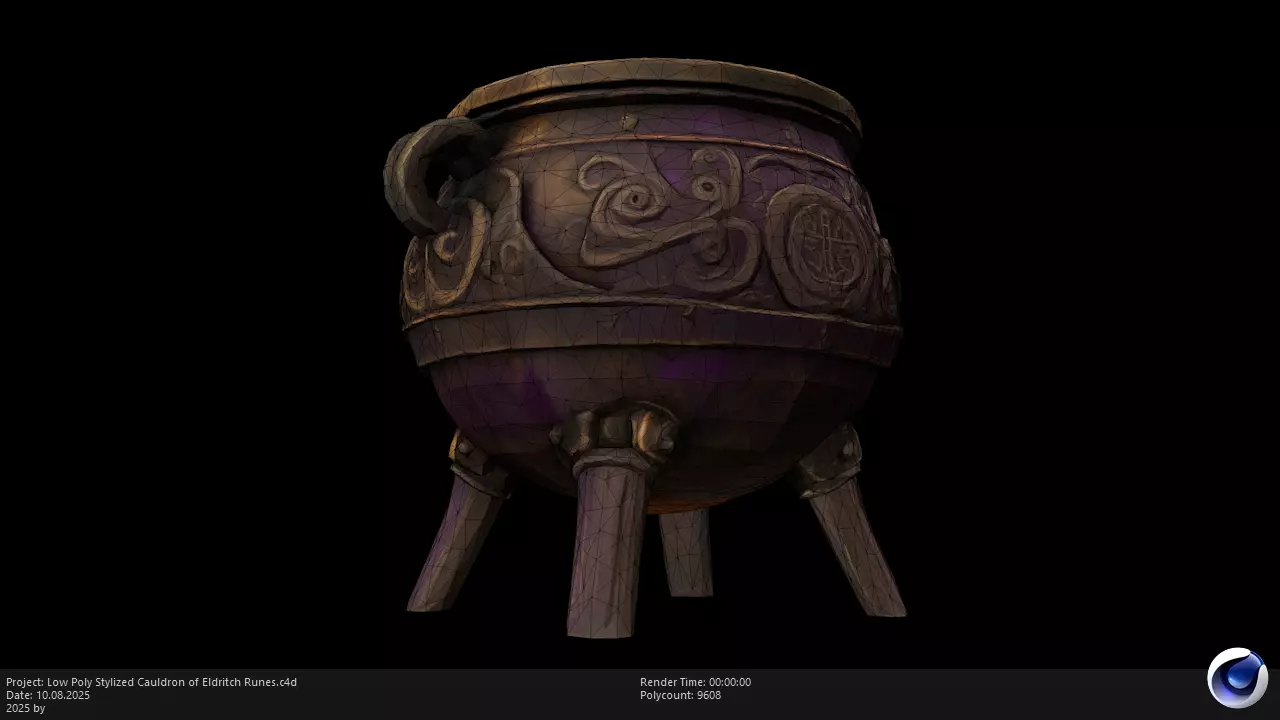 Low Poly Stylized Cauldron of Eldritch Runes Low-poly 3D model_8