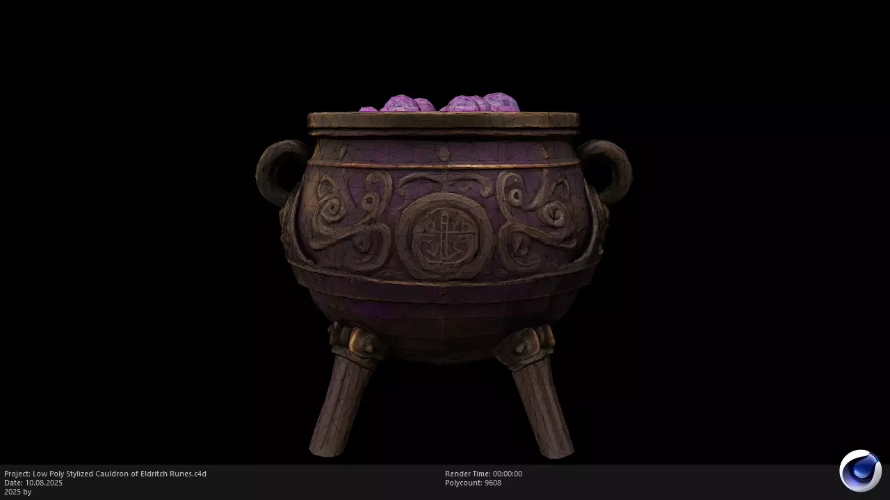 Low Poly Stylized Cauldron of Eldritch Runes Low-poly 3D model_5