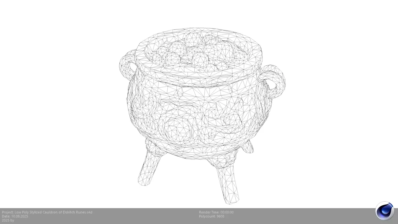 Low Poly Stylized Cauldron of Eldritch Runes Low-poly 3D model_3