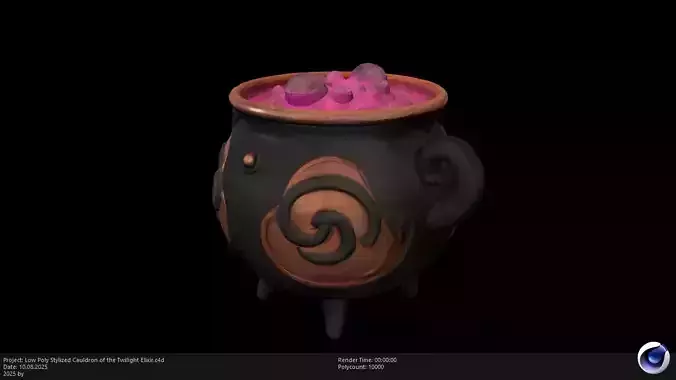 Low Poly Stylized Cauldron of the Twilight Elixir