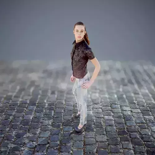 Girl looking up in Ripped Jeans Low-poly 3D model