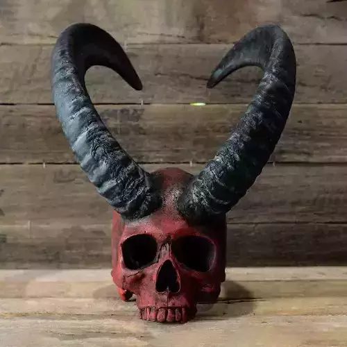 Red Oni mask Horned Blood Skull toy 3D print model