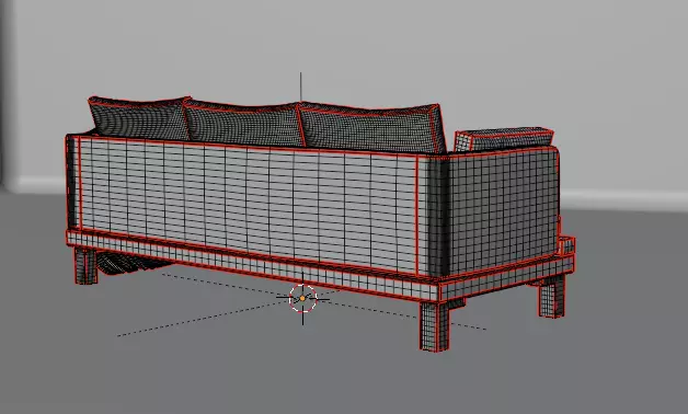 Modern Grey Fabric Sofa with Throw Pillows and Blanket 3D model_3