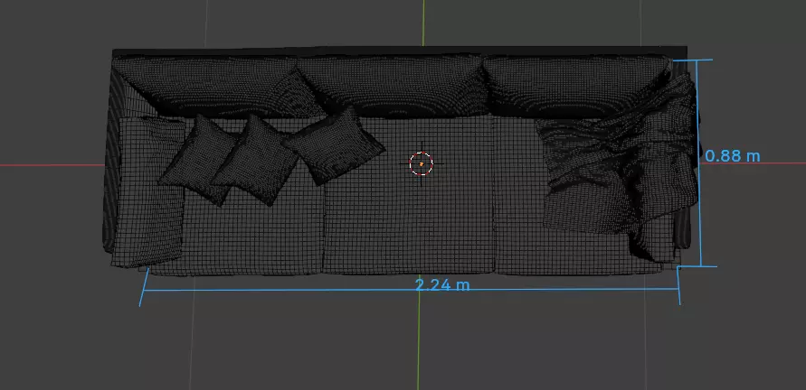 Modern Grey Fabric Sofa with Throw Pillows and Blanket 3D model_6