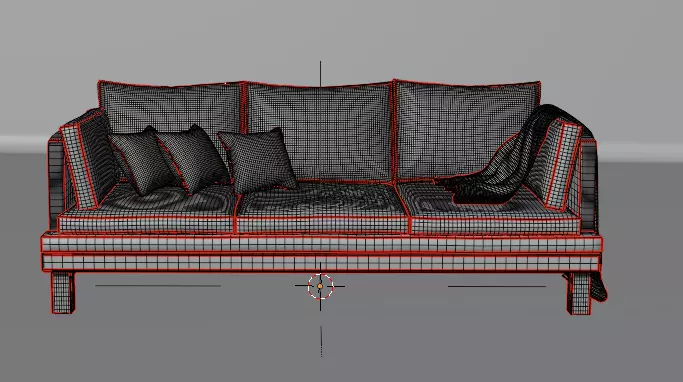 Modern Grey Fabric Sofa with Throw Pillows and Blanket 3D model_5