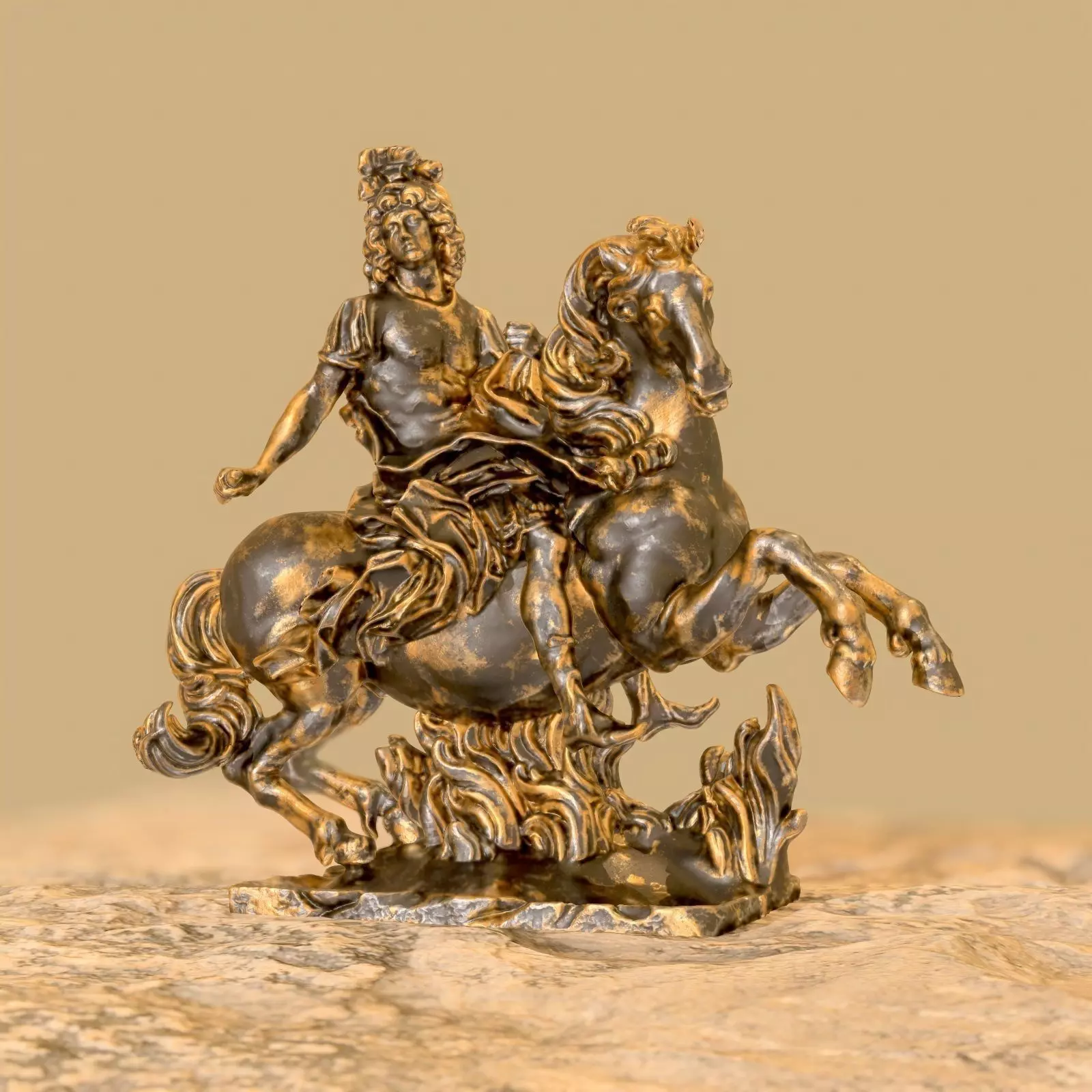 Gold Statue Man on Stallion Low-poly 3D model