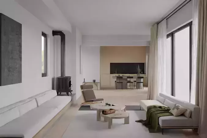 Living room and dining room 3D model