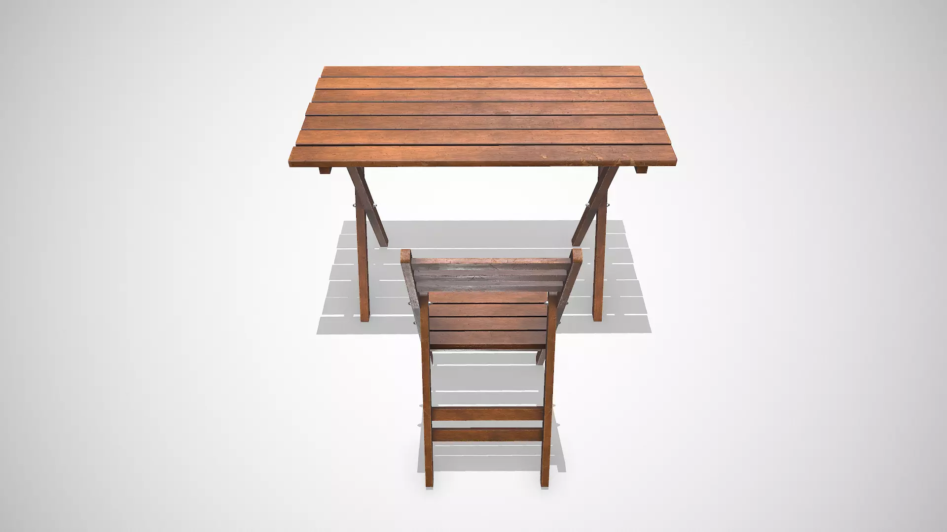 Old Wooden Folding Table and Chair Low-poly PBR Low-poly 3D model_3