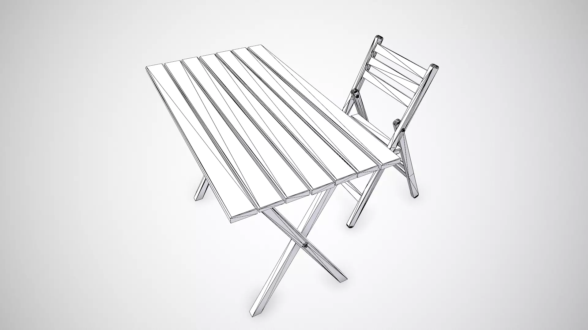 Old Wooden Folding Table and Chair Low-poly PBR Low-poly 3D model_19