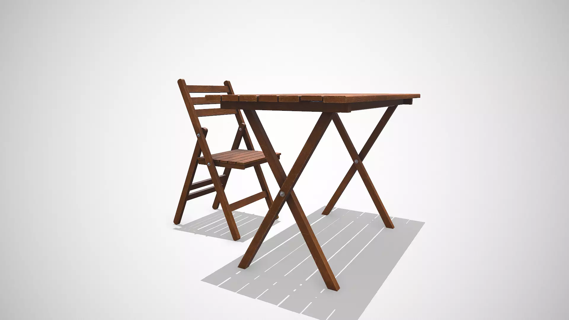 Old Wooden Folding Table and Chair Low-poly PBR Low-poly 3D model_6