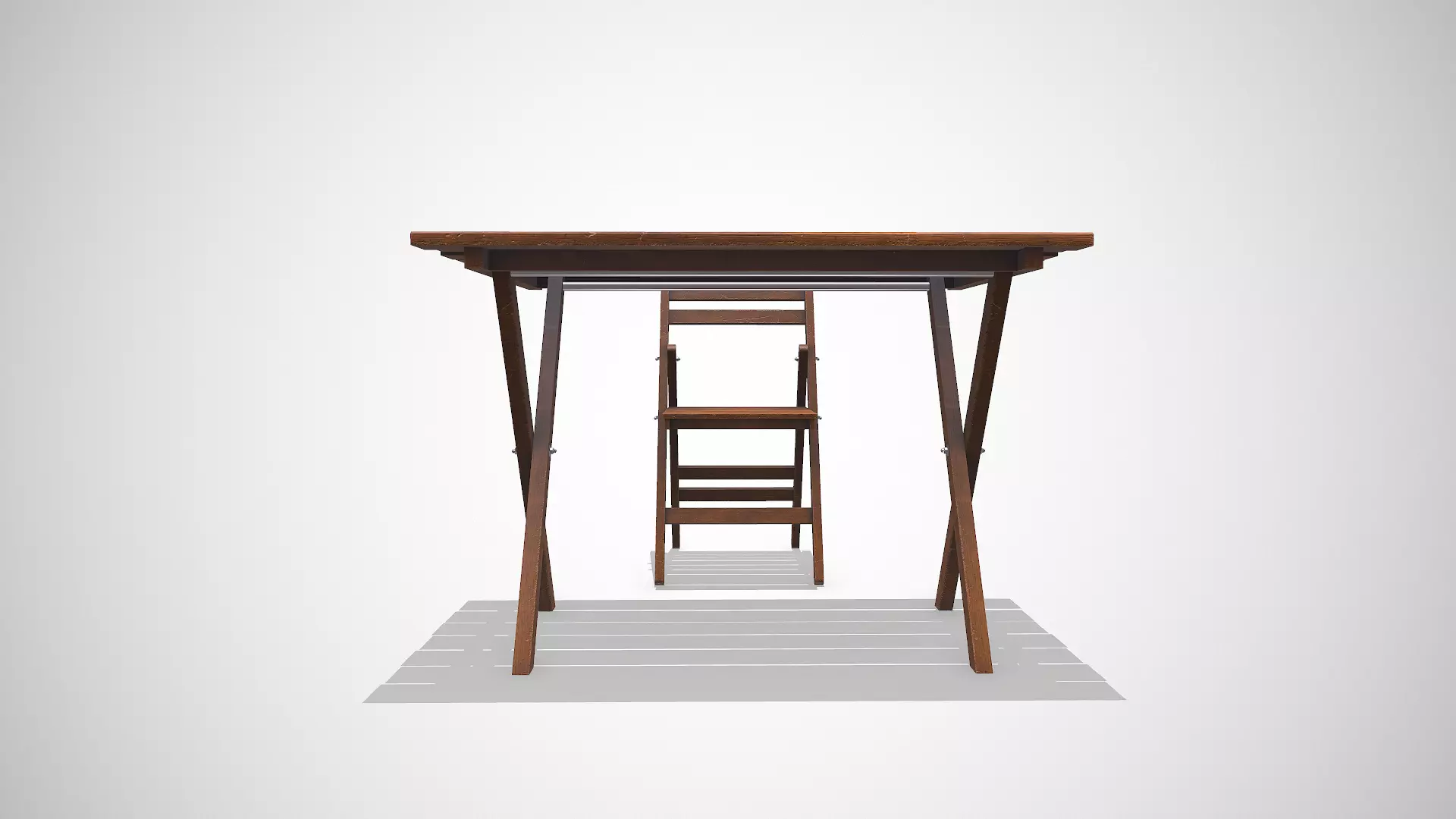 Old Wooden Folding Table and Chair Low-poly PBR Low-poly 3D model_9