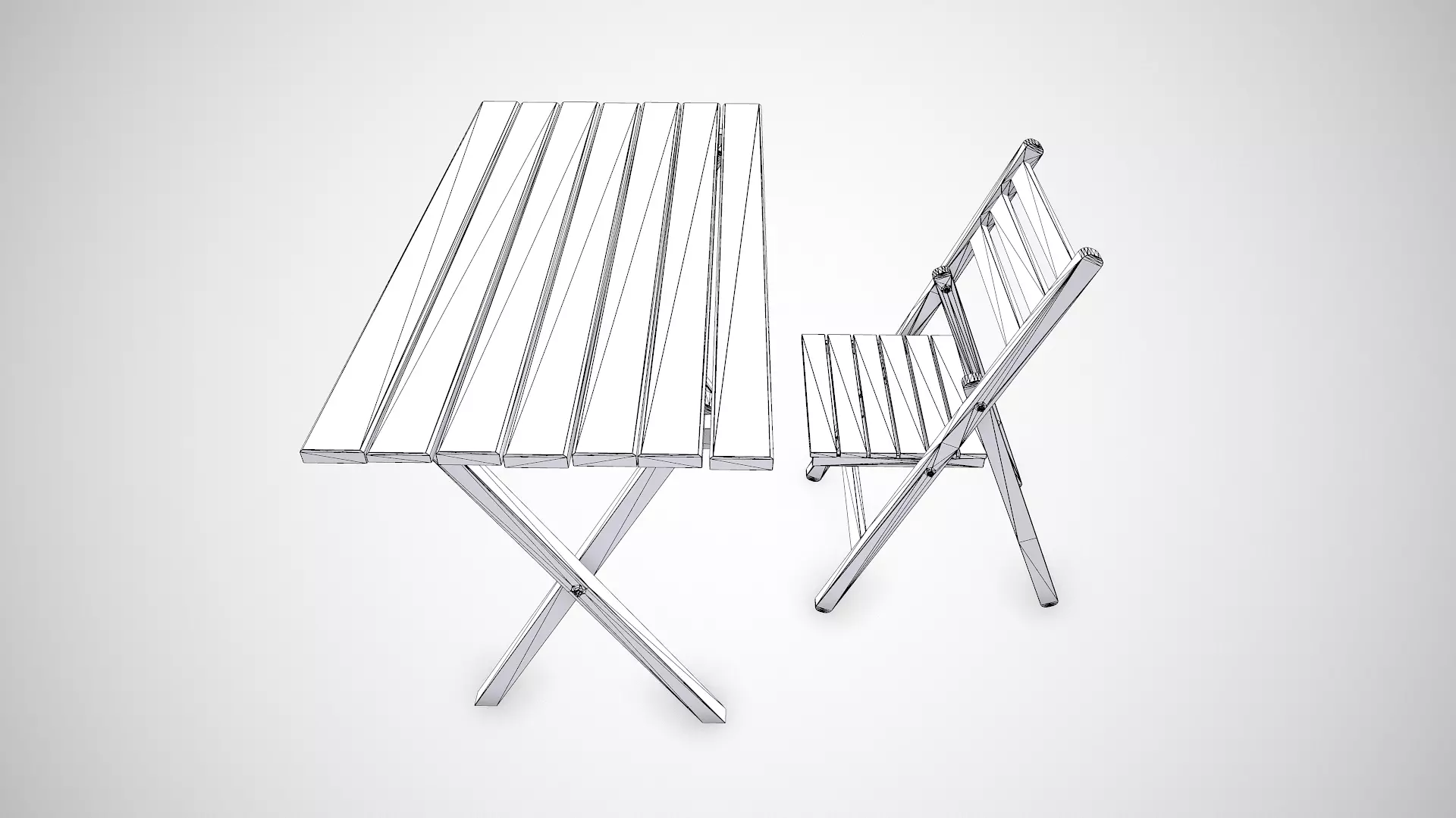 Old Wooden Folding Table and Chair Low-poly PBR Low-poly 3D model_20