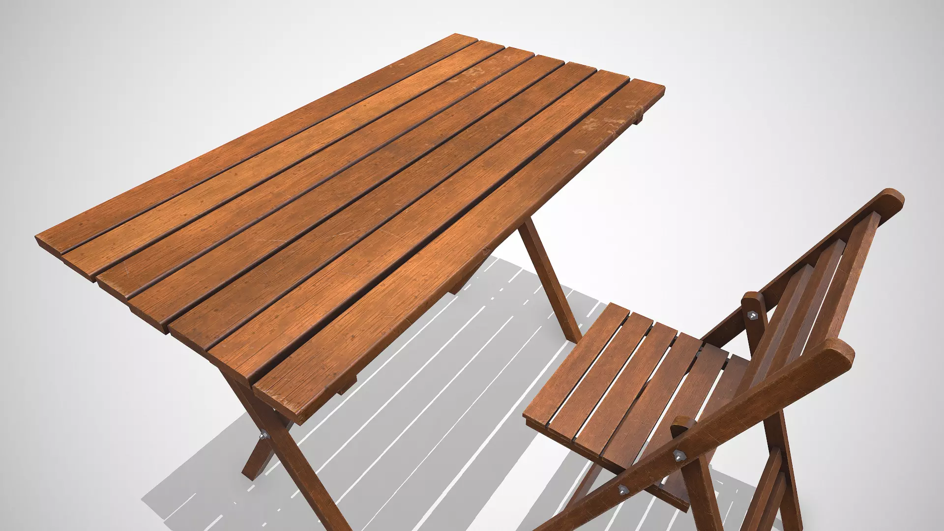 Old Wooden Folding Table and Chair Low-poly PBR Low-poly 3D model_13