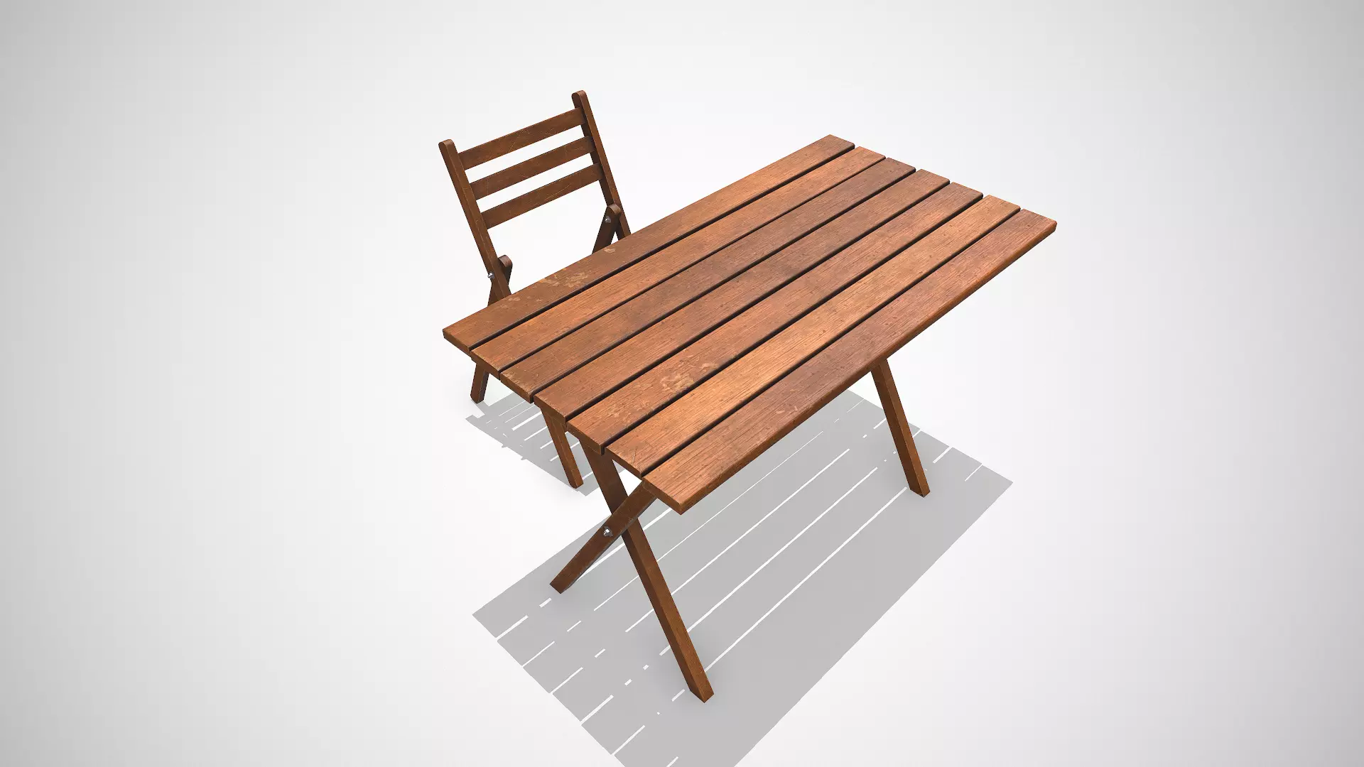 Old Wooden Folding Table and Chair Low-poly PBR Low-poly 3D model_7