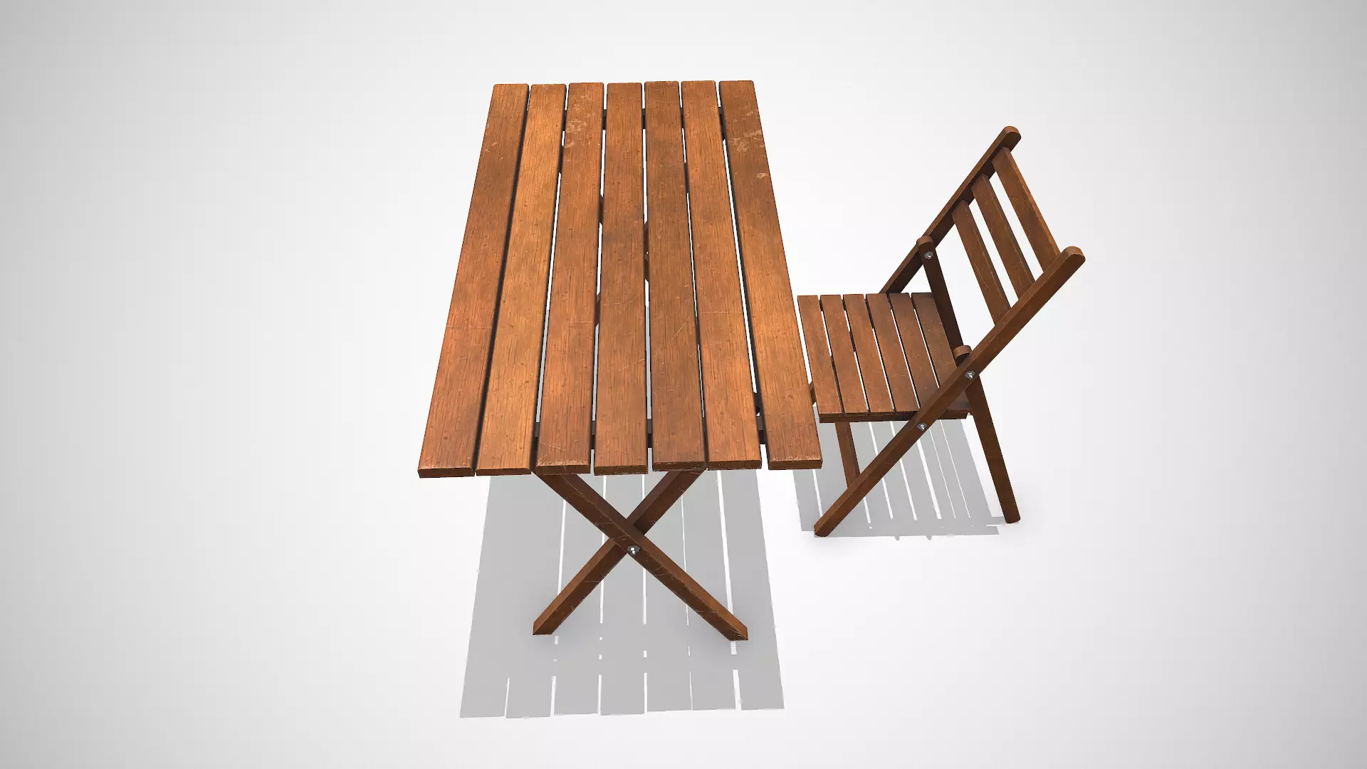 Old Wooden Folding Table and Chair Low-poly PBR Low-poly 3D model_2