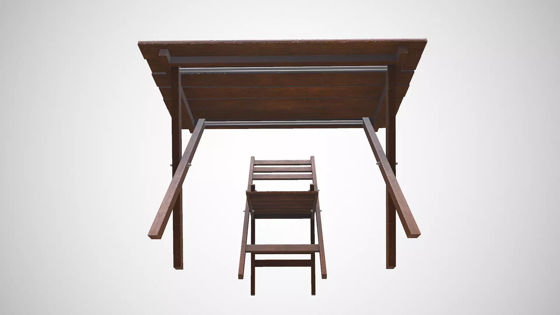 Old Wooden Folding Table and Chair Low-poly PBR Low-poly 3D model_10